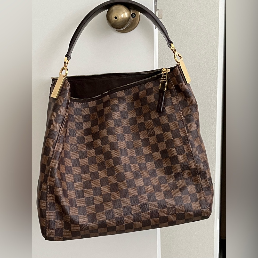 Louis Vuitton Brown Damier Ebene Shoulder Hobo with Gold Hardware